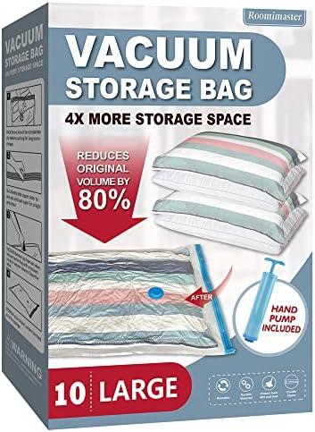 10 Large Vacuum Storage Bags with Hand Pump, Large Vacuum Seal Bags for Clothing, Space Saver Bags for Travel Lugggage, Blankets, Comforters
