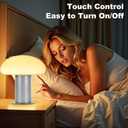 Mushroom Lamp, Retro Table Lamp with Touch Control Switch, 3 Way Dimmable Nightstand Lamp for Bedroom and Living Room, 6W LED Bulb Included (Silver)