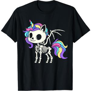 Kawaii Skeleton Unicorn Halloween, Unicorn with Wings T-Shirt, L