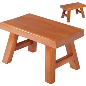 Wooden Step Stool for Adults 11.8" L x 7" W x 6.9" H Handcrafted Solid Wood Stool with Chamfered Edges, Multi-Usage Stool, Wooden Step Stool with Anti-Slip Caps - Durable and Sturdy (Red Sandalwood)