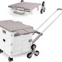 Foldable Utility Cart Portable Crate Rolling Dolly with Telescopic Handle,Can be Pulled diagonally, Magnetic Retractable Lid, 360°Swivel Climbing Wheels for Shopping Carrying Groceries Move White