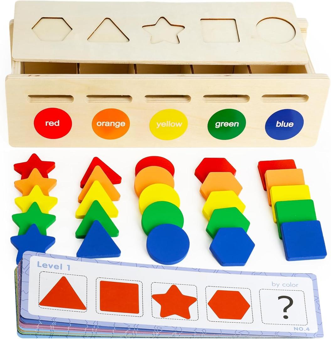 LovesTown Wooden Shape Sorting Box Montessori Learning Toy for Toddlers Early Educational Sorting and Matching Game