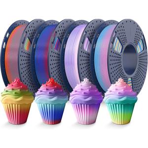 TECBEARS 250G PLA Rainbow Filament, PLA 3D Printer Filament Rainbow, Neatly Wound PLA Bundle, Fast Color Change Each 8 Meters, Dimensional Accuracy +/- 0.02mm, 4 Pack 250g Spool