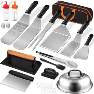 Blackstone Griddle Accessories Kit, 27Pcs Grilling Accessories Set for Blackstone and Camp Chef, Flat Top Grill Accessories Set with Spatulas, Scraper, Grill Press, Basting Cover for BBQ