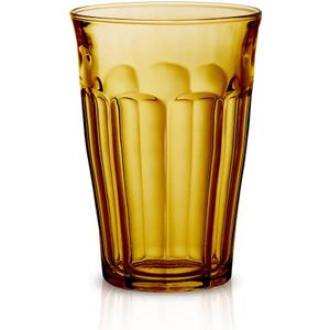 Duralex Made in France Picardie Glass Tumbler Set of 6, 12-1/8 oz, Amber