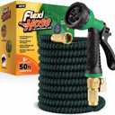 Flexi Hose with 8 Function Nozzle, 50FT  Lightweight Expandable Garden Hose, NoKink Flexibility, 3/4 Inch Solid Brass Fittings and Double Latex Core  Green