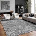 Latte&Fog 5x7 Area Rugs for Living Room Bedroom, Vintage Grey Washable Rug, Boho Floral Non Slip Low Pile Carpet for Indoor Dining Room, Farmhouse, Office and Dorm(Grey 5'x7')