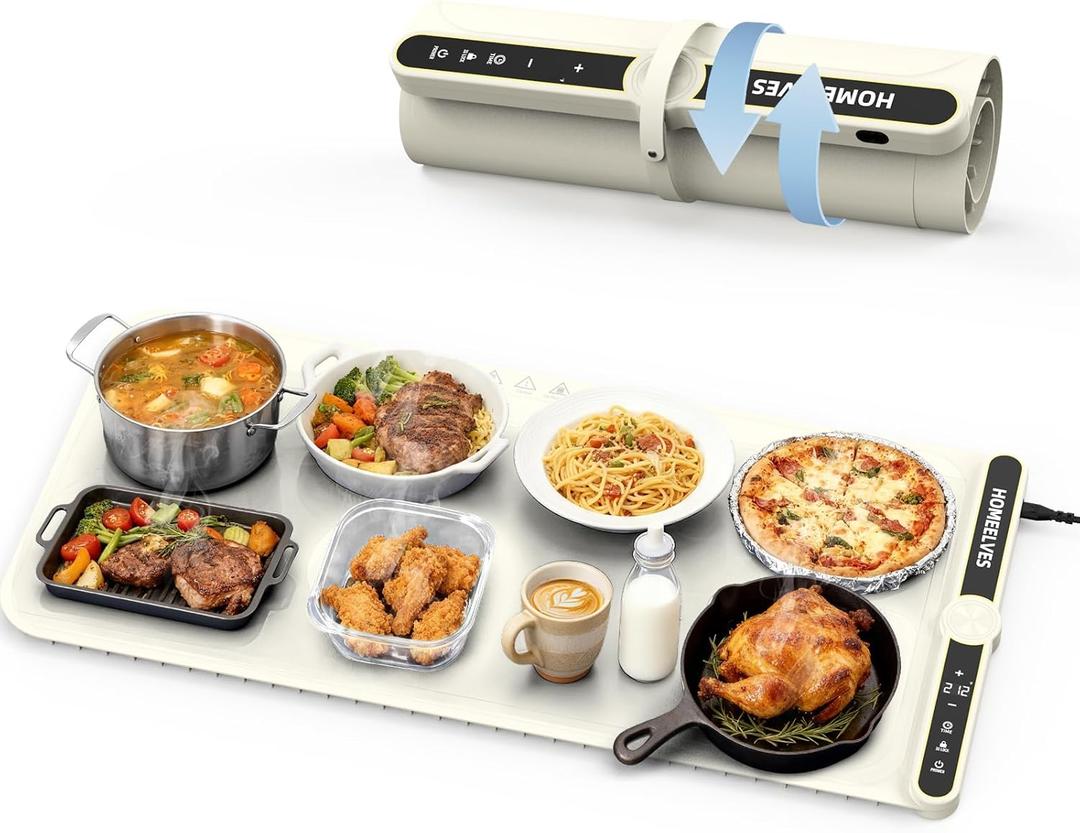 Food Warming Mat Extra Large, Rapid Heating Electric Warming Tray with 9 Temp Setting and 6 Hours Timer,Foldable Warming Trays for Food, Portable Food Warmers for Parties Buffet, Beige (32x15 Inch)