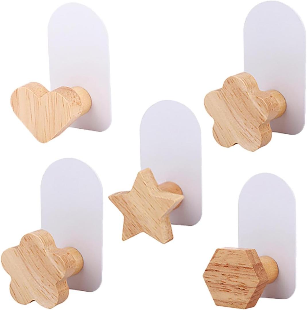 SYCOOVEN 5pcs Self-Adhesive Kids Coat Hooks, Colorful Towel Hooks Multifunctional Cartoon Animal Pattern Wall Hooks, Sticky for Towel, Clothes,Backpacks and Hats (Size:Nature)