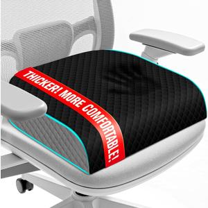 Seat Cushion for Office Chair, Memory Foam Chair Cushions, Car Seat Cushion for Long Sitting, Desk Chair Cushion for Pressure Relief, Non-Slip Bottom, Washable Cover, Large, Black