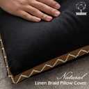 Decorative Neutral Linen Throw Pillow Covers 18x18 Inch Set of 2, Black Boho Farmhouse Pillow Covers with Braid Fringe for Sofa Bed Modern Couch Pillow Cases for Organic Home Decor