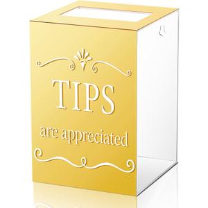 Vesici Acrylic Tips Jar for Restaurant 6 x 6 x 8.6 Inch Donation Suggestion Box Donation Tip Buckets Collection Money Storage Container Raffle Cash Box for Bartender Bars Musicians (Gold)