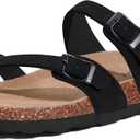 Litfun Women's Genuine Suede Cork Footbed Sandals Comfortable Summer Slides with Adjustable Buckle, Size 10