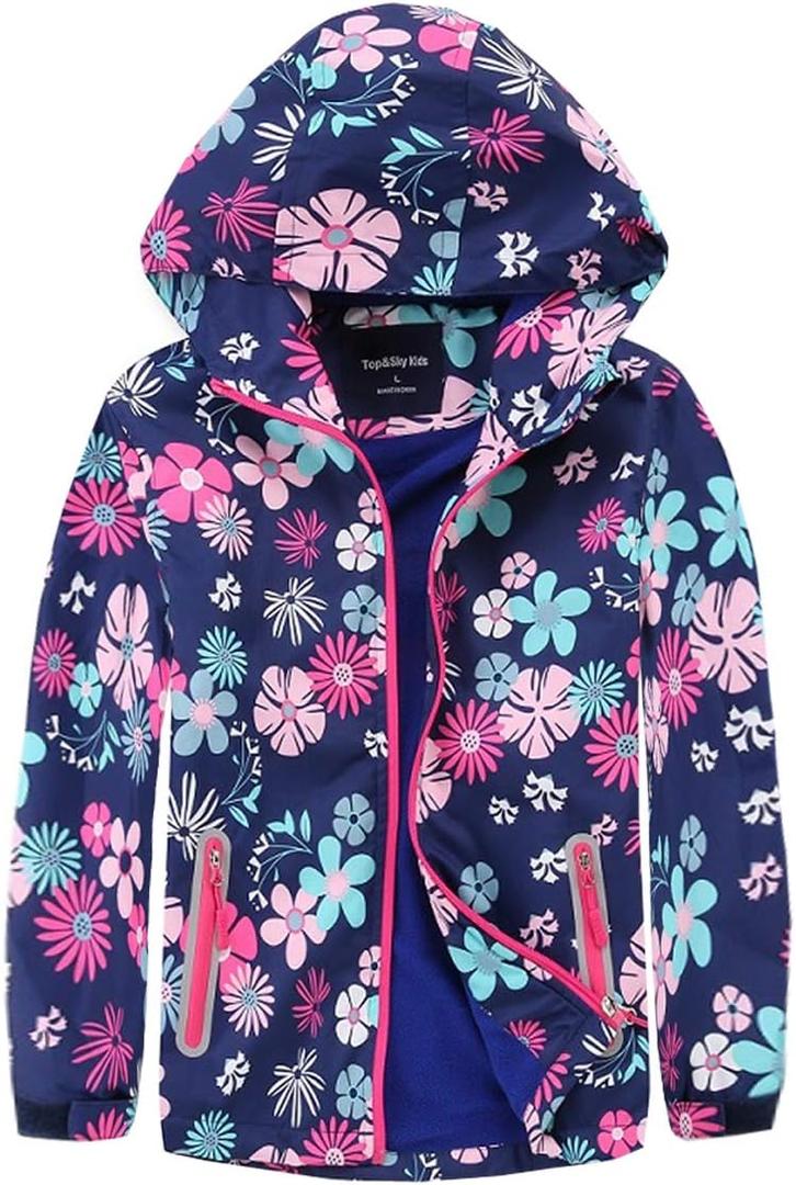 M2C Girls Outdoor Waterproof Floral Fleece Lined Windproof Jacket 6/ 7 Navy