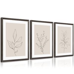 Botanical Wall Art Decor Neutral Wall Decor Boho Beige Canvas Wall Art Botanical Minimalist Pictures Neutral Prints Beige Posters Boho Artwork for Room Bedroom 12x16x3 Inch Wood Framed