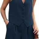 PRETTYGARDEN Women Summer 1 Piece Outfit V Neck Sleeveless Button Down Vest Business Work 2025, S