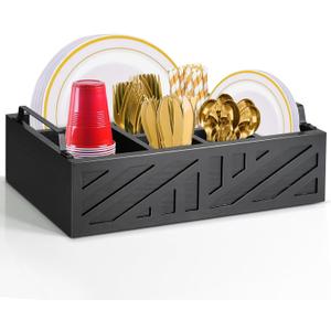 Ameuphercy Paper Plate Holder Utensil Caddy for Kitchen CounterPaper Plate Dispenser with Large Cup Holder for Kitchen Counter, Paper Plate Organizer for Party,Wedding, BBQ