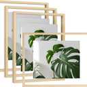 Egofine 11x14 Floating Frames Set of 4, Double Plexiglass Picture Frame, Made of Solid Wood, Display Any Size Photo up to 11x14, Wall Mount or Tabletop Standing, Natural Wood