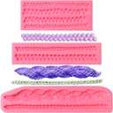 Knitting Silicone Mold, 3 Packs Weave Knit Patterns Rope Fondant Mold for Chocolate Sugarcraft Knitter Wedding Cake Decoration, Polymer Clay Birthday Cupcake Toppers Gumpast