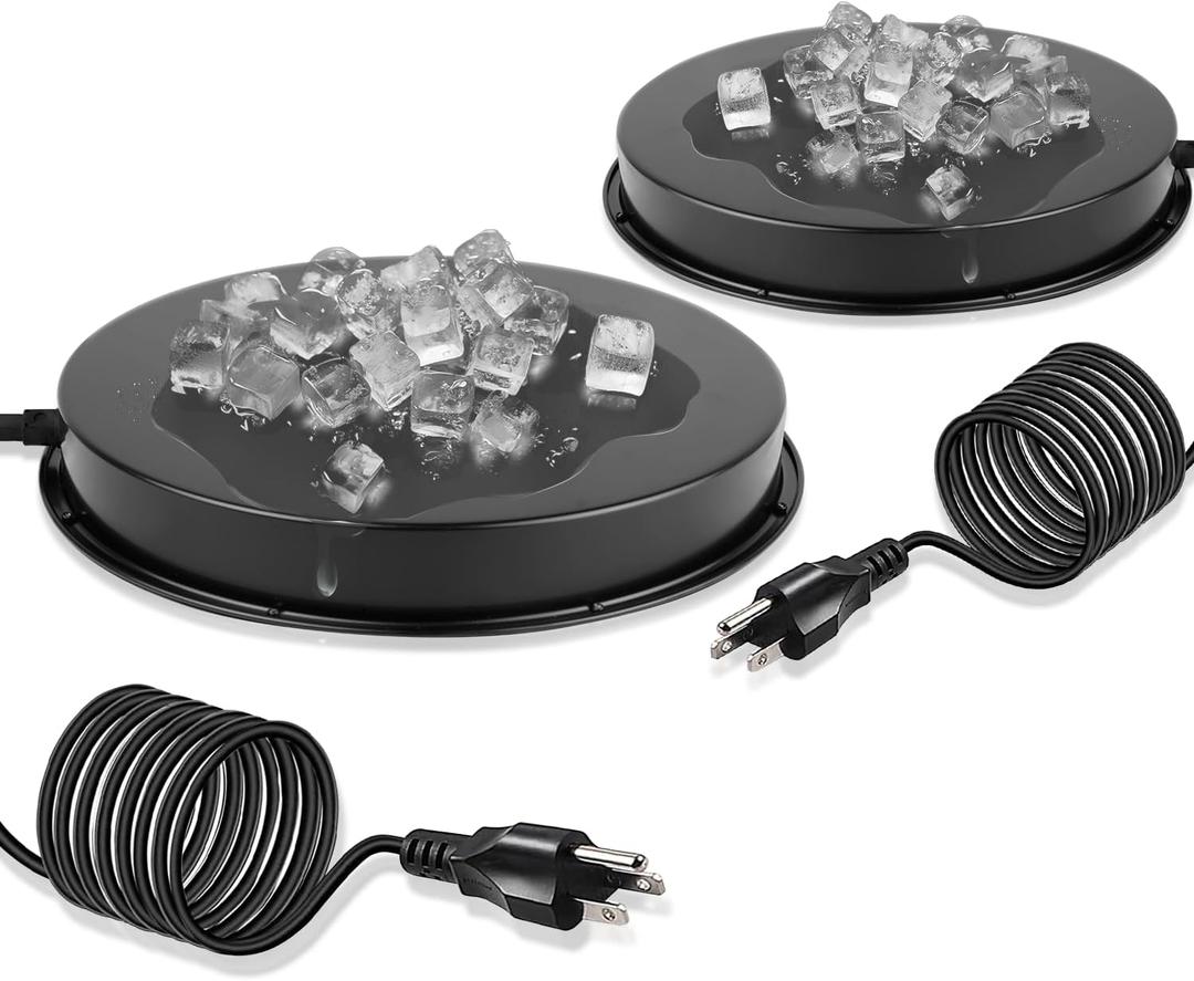 Chicken Water Heater for Winter, 110W Heated Poultry Waterer Base with Thermostat, 11 Inch Poultry Winter Deicer Heated Base with 9.8ft Power Cord, 2PCS (Black)