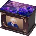PREKIAR Cremation Urns for Ashes Wooden Urn Memorial Urn for Human Ashes Adult Male Female Large Burial Funeral Wood Urns with Photo Frame Keepsake Urn Box and Casket (Horizontal style urn-Custom 2)