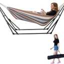 Hammock with Foldable Steel Stand,Frabic Tension Adjustable Indoor,Carrying Bag Included, 616 lbs Weight Capacity, Portable Suitable for Outside Garden Yard Outdoor Inhouse Yellow