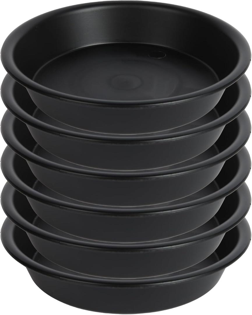 6 Pack 6 inch Plant Saucer Tray, Flower Pot Saucers, Heavy Duty Plastic Plant Trays for Pots Dray Tray (6", Black)