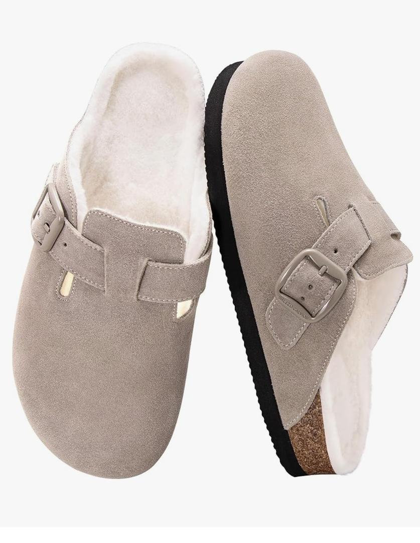 Women's Fuzzy Suede Clogs Leather Mules Fur Lined Soft Non Slip Potato Shoes with Arch Support 39