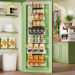Over the Door Pantry Organizer 8-Tier Adjustable Baskets Hanging Spice Door Rack Narrow - 13.78" W x 65.16" H Behind the Door Storage for Kitchen, Bathroom, and Closet Organization-White (8-Tier White)