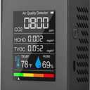 Prefessionall Indoor Air Quality Monitor, 5 in 1 Portable Smartair Quality Tester for CO2 | TVOC | HCHO | Temp | Hum for Home Cars Plants and Pets So On (Black)