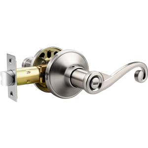 Privacy Door Lock, Keyless Entry Bedroom Bathroom Door Handle with Modern Curlicue Scroll Design, Right Handed Interior Lever, Easy Installation, Satin Nickel, 1 Pack