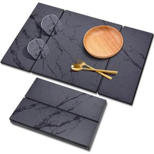 Large Stone Drying Mat for Kitchen Counter, 24"x16" Collapsible Quick Dry Dish Drying Mat, Water-Absorbent Marble Diatomaceous Earth Mats for Bottles Cups Dishes, Match Any Countertop