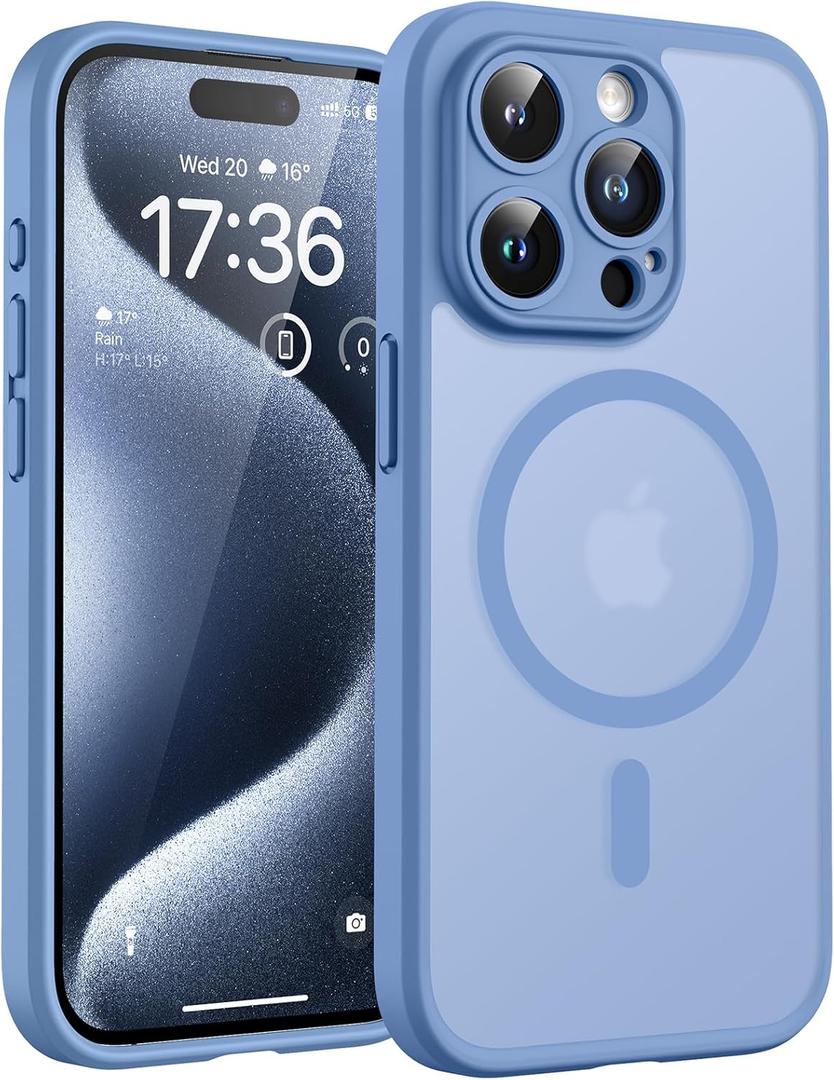 TOCOL Magnetic for iPhone 15 Pro Case, Upgraded Full Camera Protection, Compatible with Magsafe, Drop Protection, Translucent Matte Back Phone Cover 6.1 inch (Light Blue)