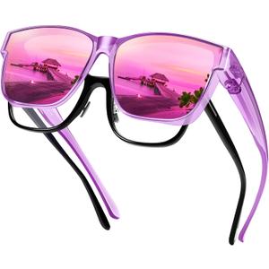 URUMQI Polarized Sunglasses Fit Over Glasses for Men Women, Oversized Square Sun Glasses UV400 Protection