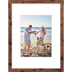 decorUhome 9x12 Picture Frame, Display Pictures 6x8 with Mat or 9x12 without Mat, Wall & Tabletop Display Photo Frame, Distressed Brown, 1 Pack