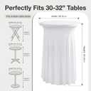 ArtSocket 2-Pack White Spandex Cocktail Table Covers, Stretch Fitted High Top Highboy Tablecloths with Ruffle Skirt, Wrinkle-Resistant, for Wedding Banquet Party Bar Tables (32" Dia x 43" H)