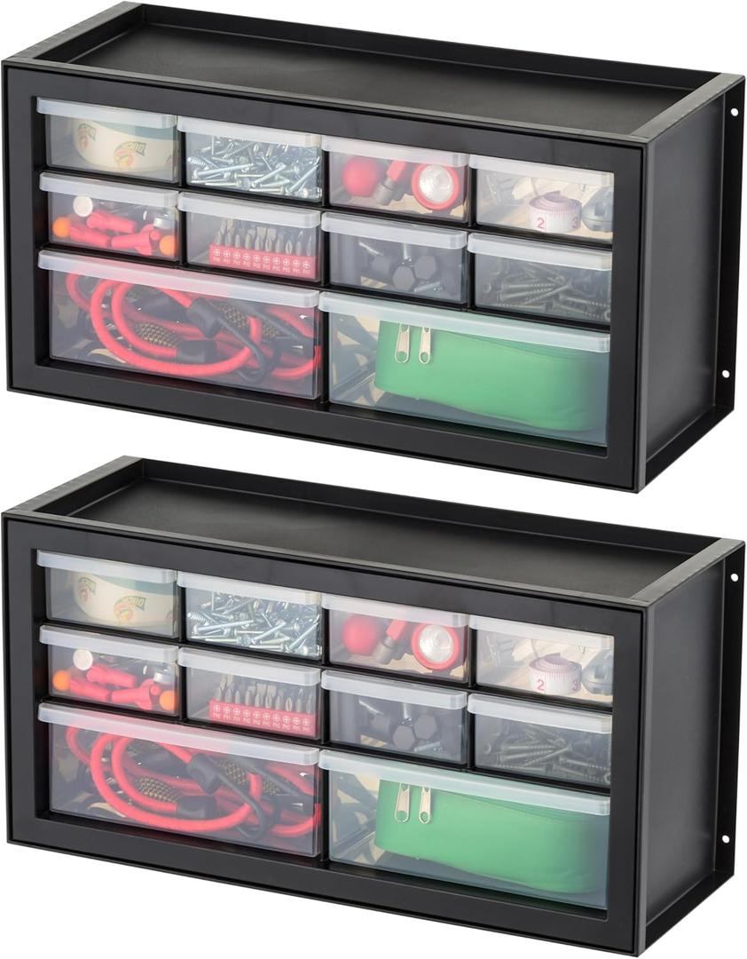IRIS USA Small Plastic Storage Drawers, 10-Drawer - 2 Pack, Stackable Teacher Toolbox Craft Small Parts Bead Screw Hardware Building Bricks Organizer, Drink and Water Flavor Packet Organizer, Black