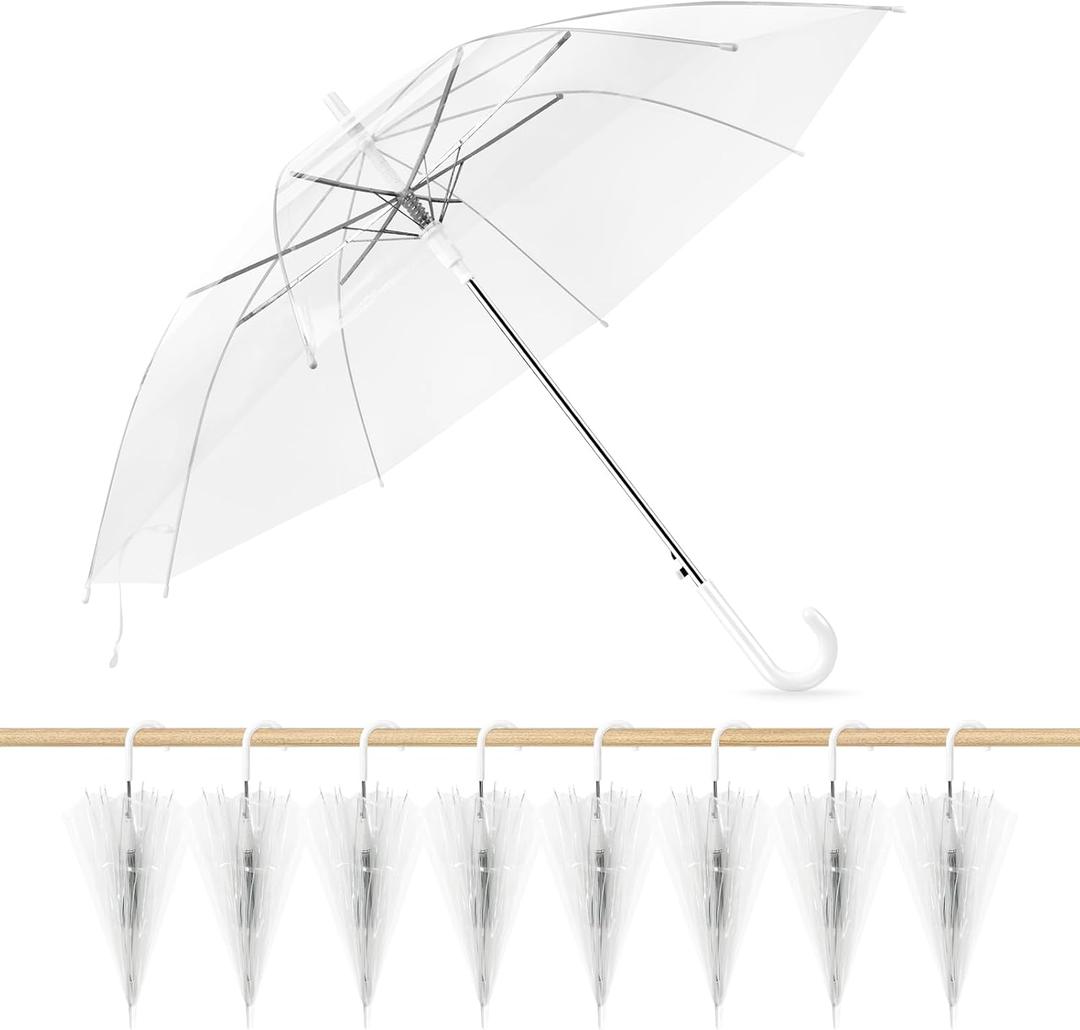 8 Pack Wedding Umbrella Bulk, Windproof Large Rain Umbrella, Strong Fiberglass Frame, Auto Open Wedding Umbrellas for Guests Bride Groom Photography Friend Gift (Clear)