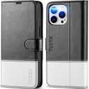 TUCCH Case Wallet for iPhone 14 Pro Max, [TPU Shockproof Inner Shell], PU Leather [RFID Blocking] 4 Card Holder Magnetic Stand Protective Cover Compatible with iPhone 14 Pro Max 6.7", Black & White