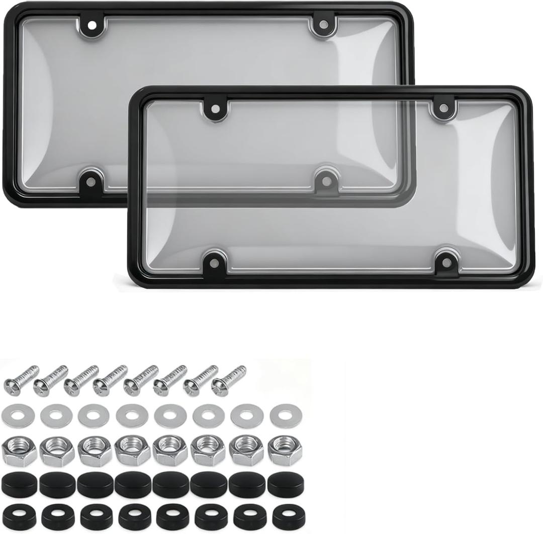 2-Pack License Plate Cover Frames Protector Combo, Clear Plate Frame Anti-Scratch Anti-Glare for Car Truck SUV, Includes All Mounting Hardware (Grey)