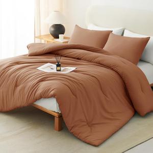 CozyLux Queen Comforter Set Pumpkin, 3 Pieces Solid Comforters Queen Size Breathable Bedding Sets, Fall Luxury Soft Lightweight Bed Set with Down Alternative Comforter and 2 Pillowcases All Seasons