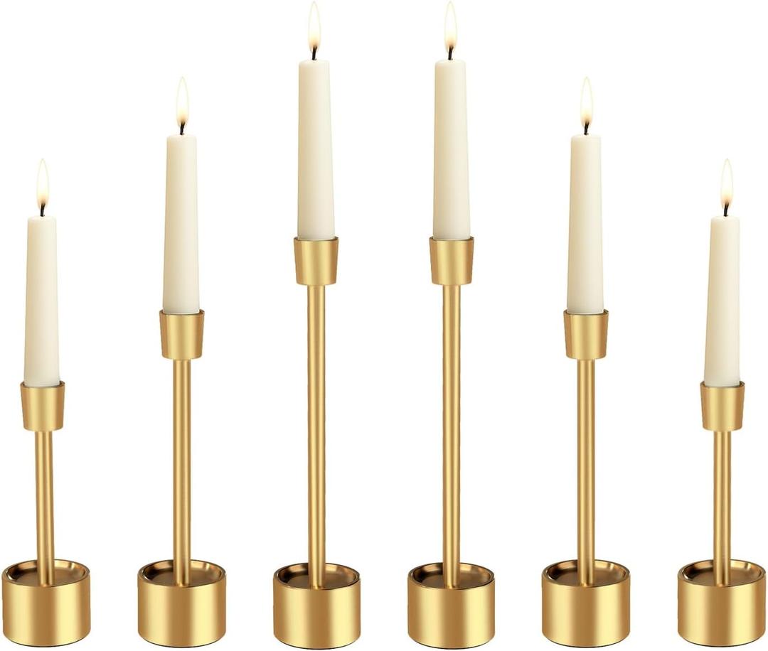 YUMORE 6 Packs Small Taper Candle Holders Candlestick Holder Stable Base Stand Holders for Dining Table Wedding Centerpiece (Gold) (Glod)