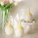 Easter Bunny Candle with Egg Jar and Lid, Easter Decorations Cute Rabbit Aromatherapy, Ceramic Egg Candles for Spring Home Decor, Long Buring Scented Soy Candle Gift for Friends, Yellow (Set of 1)