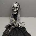 77.5" Halloween Decorations Outdoor  Moving LifeSize Skeleton Witch with Glowing Eyes & Chain, SoundActived Halloween Party Decoration with Creepy Sound (Black)