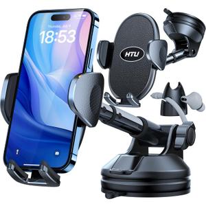 HTU Military-Grade Suction 2025 Cell Phone Holder for CarFlexible Telescopic Arm Car Phone Mount Stand for Dashboard Windshield for iPhone 16 Pro Max 15 14 13 12 Samsung Truck Jeep, Black