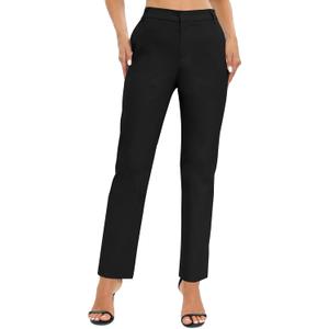 Urban CoCo Women's Elastic Waisted Work Pants Business Casual Office Pants Trousers with Pockets (Large, Black)