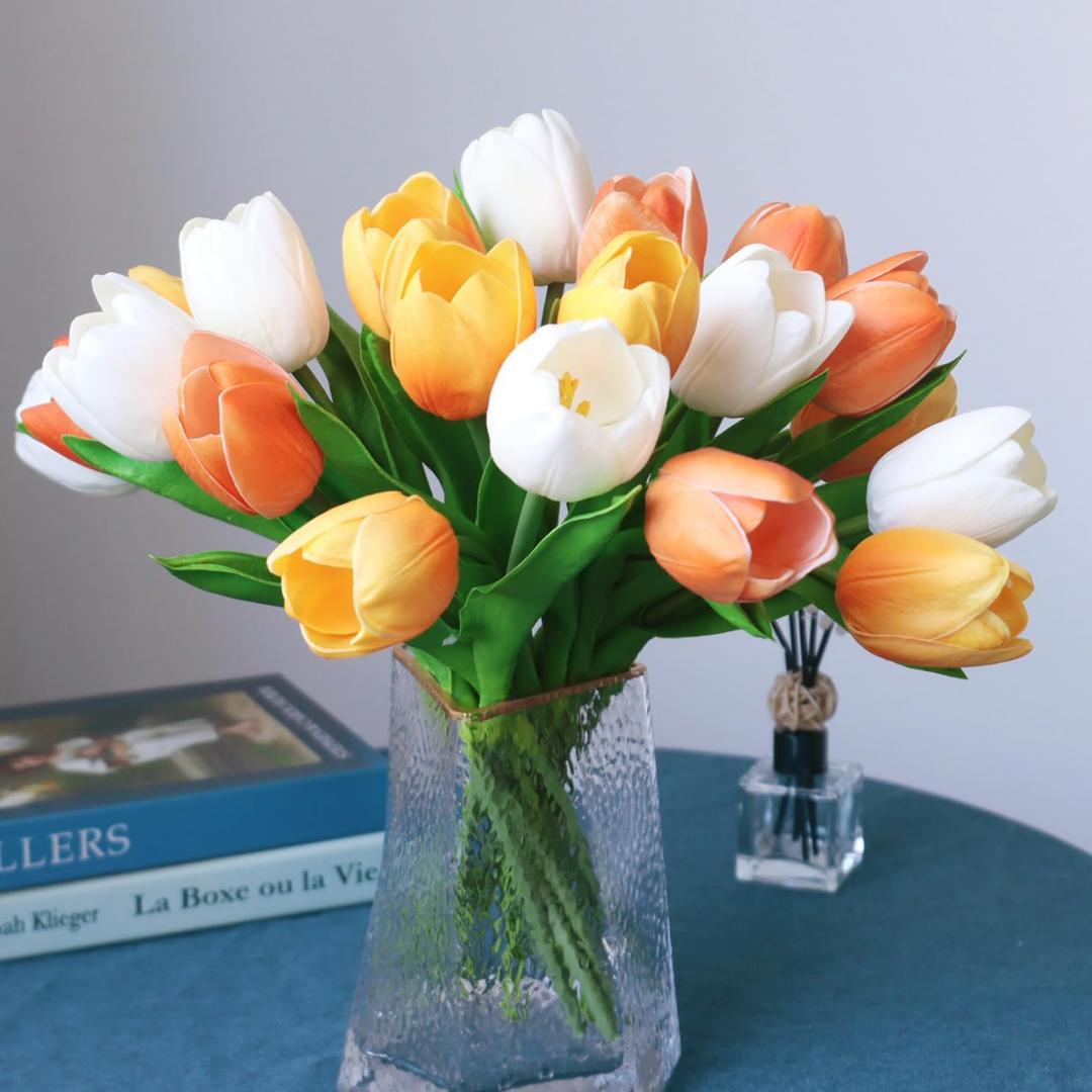 Buart Autumng-Colors Tulip Flowers Artificial Luxury Big Tulip Valentine's Day Mother's Day Easter Home Kitchen Wedding Decorations(11pcs)