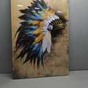 LevvArts Indian Canvas Wall Art Native American Chiefs Headdress Feathered Painting Canvas Print Vintage Home Living Room Gold and Blue Wall Decor Gallery Wrap Ready to Hang 24x36inches