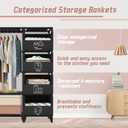 Portable Closet, Easy Assembly, Large Capacity Wardrobe Closet, Sturdy and Stable Clothes Rack with Shelves 4 Storage Baskets and 2 Hanging Rods, for Bedroom and Cloakroom Black