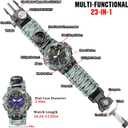23-in-1 Survival Military Digital Watch, Mens Tactical Multi-Functional and Adjustable Wristband Outdoors Waterproof Sports Dual Dial Watches with Compass Paracord Band (Gray Yellow Camouflage)